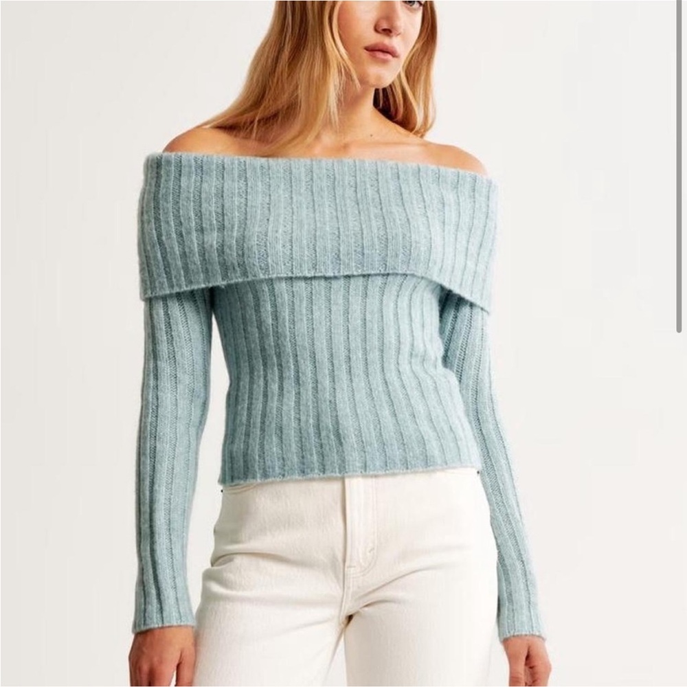 NWT Abercrombie & Fitch Blue Off-the-Shoulder Sweater